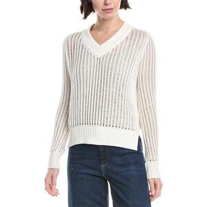 Wispr Womens  Ladder Stitch V-Neck Sweater, White